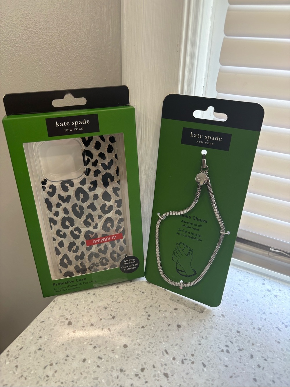 BUNDLE kate spade Black & Silver Leopard iPhone Case with Silver Phone Charm